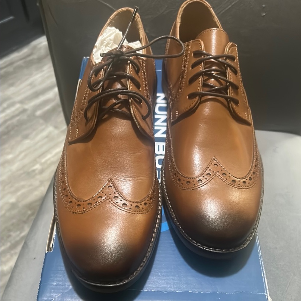 Nunn Bush Brown Leather Oxford Shoes with Brogue Detailing